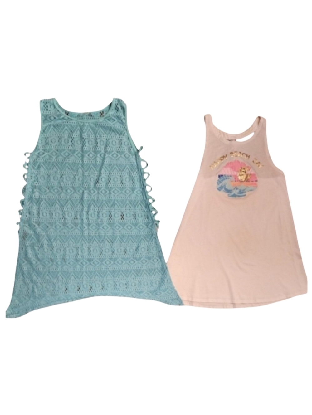 CAT & JACK Pair Of Swim Cover-Ups Blue Crochet & White Cotton Sz L-XL Tween EUC